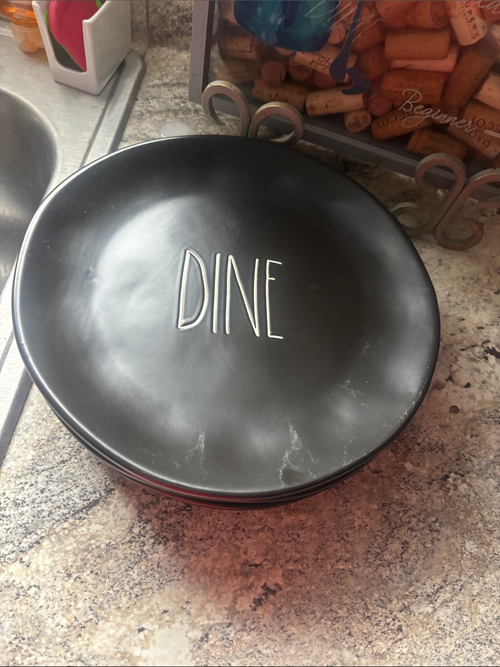 Black 'DINE' 4 piece plate set